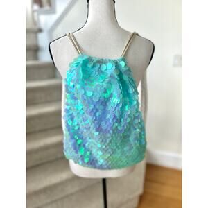 Mermaidcore Aqua Blue Sequin Iridescent Drawstring Backpack